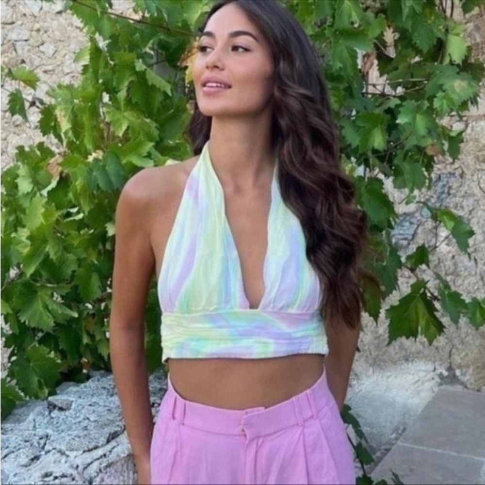 NWT! ZARA Tie Dye SATIN EFFECT CROP TOP medium